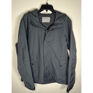 Everlane Mens Lightweight Hooded Jacket Gray Full Zip Snap Button L